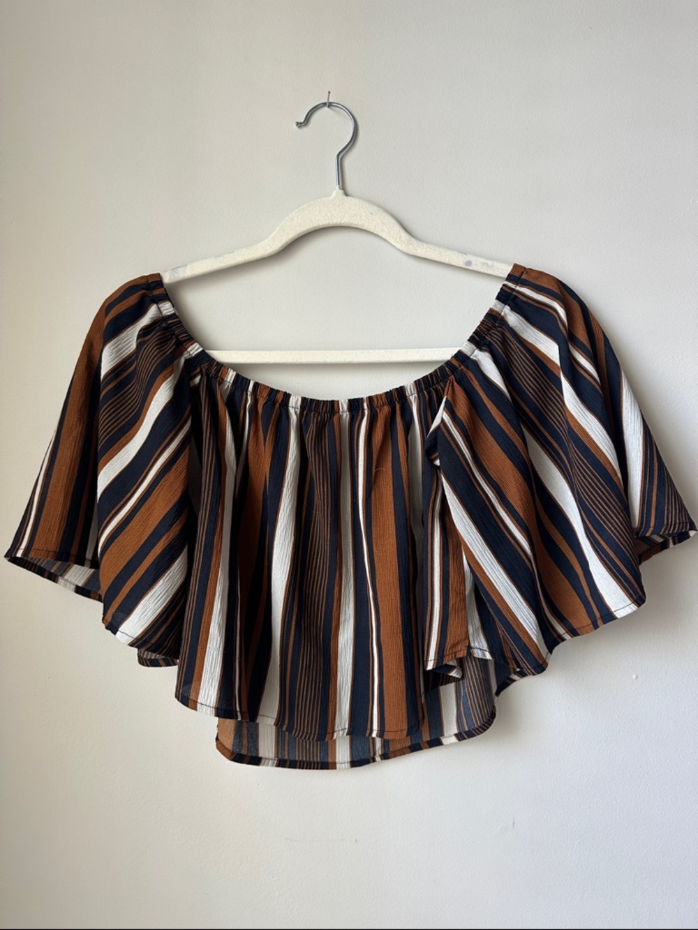 Fashion Nova Brown Black White Striped Off-Shoulder Crop Top